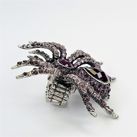 SPIDER Tarantula Pink Crystals Stretch Band Large Spider Charm Ring - Picture 7 of 12